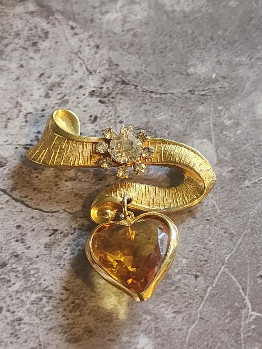 Gold-Tone Heart Pendant Brooch